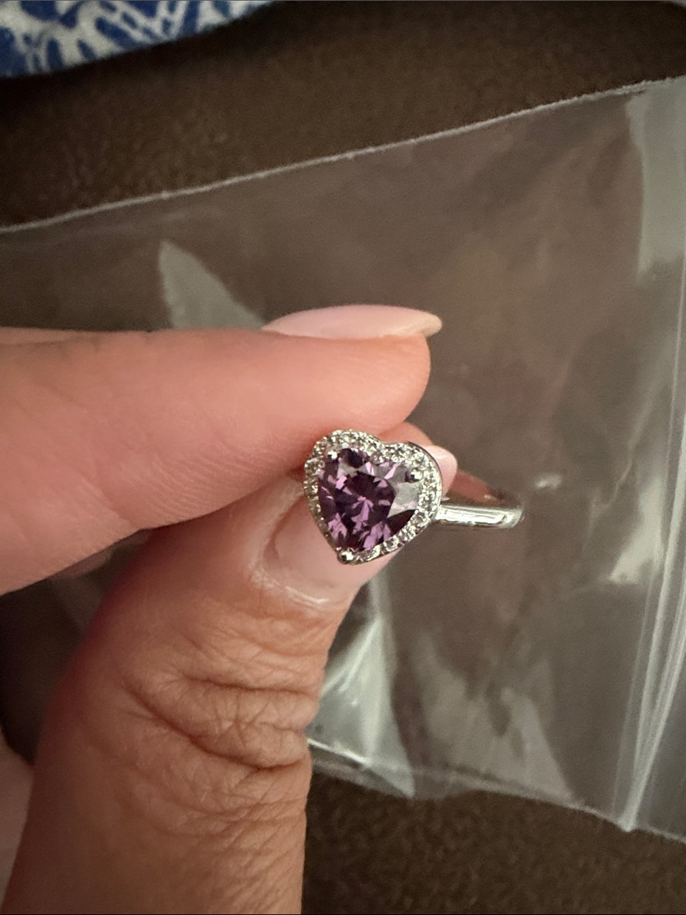 Heart-Shaped Purple Gemstone Ring with Halo Accent